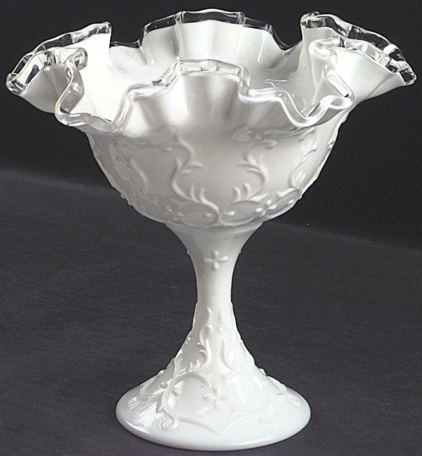 Silver Crest Spanish Lace Round Compote (Height X Width) by Fenton-1