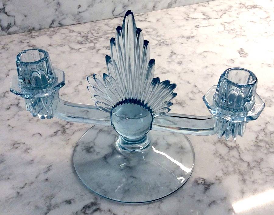 Flame Blue Double Light Candlestick by Fostoria-1