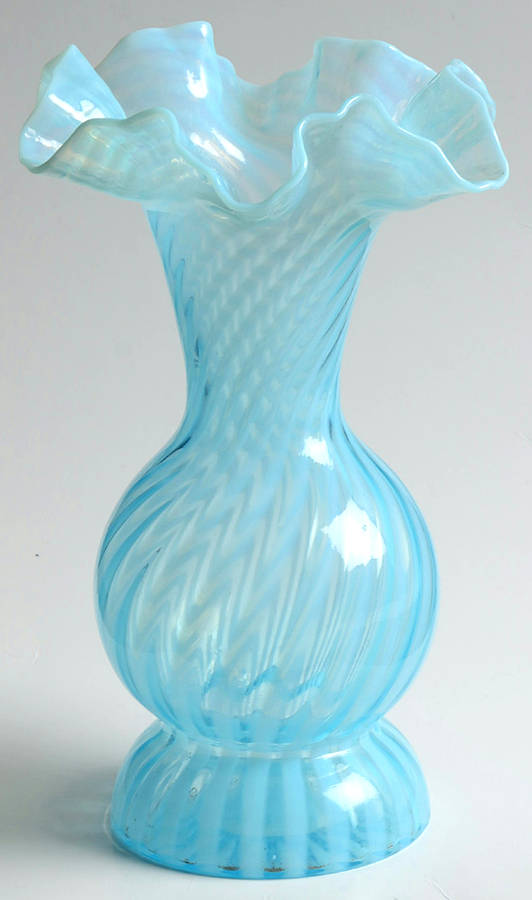 Spiral Optic Blue (Opalescent, circa 1939) 8" Flower Vase by Fenton-1