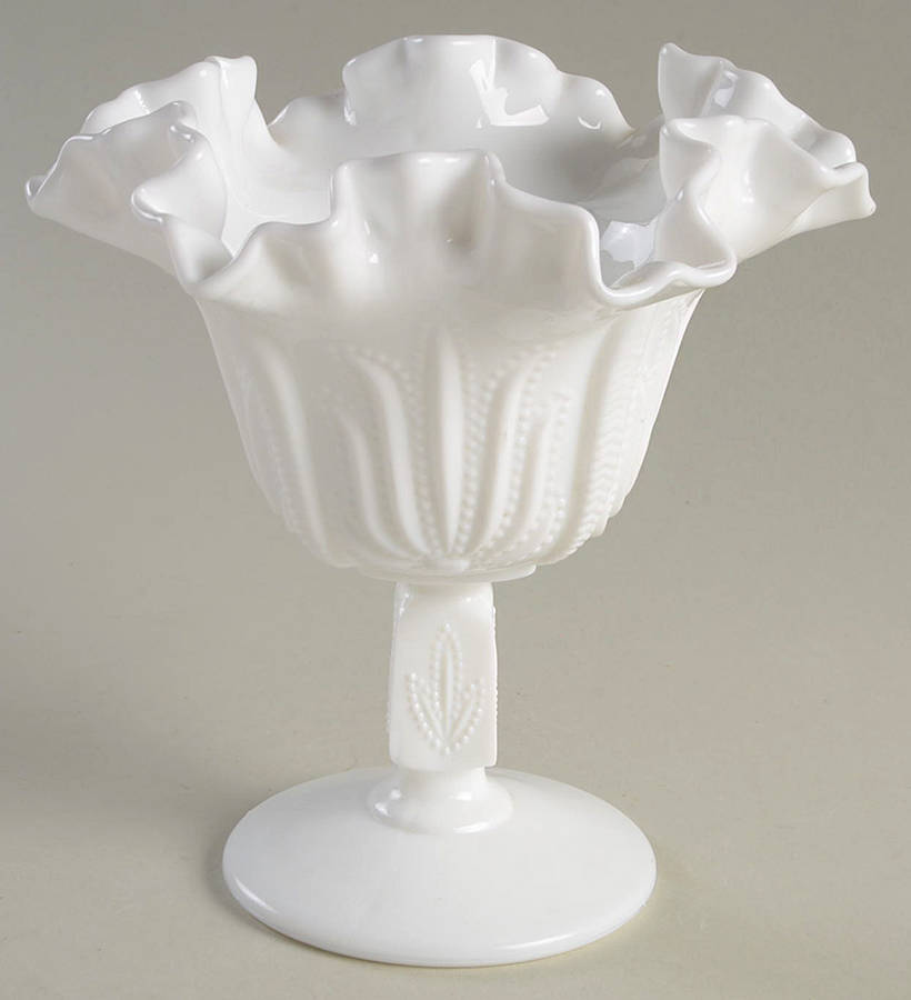 Cactus Milk Glass Footed Open Nut Dish by Fenton-1