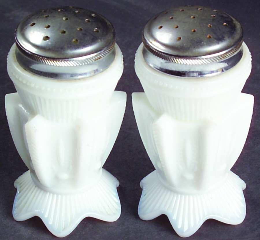 Cactus Milk Glass Footed Shaker Set & Metal Lids by Fenton-1