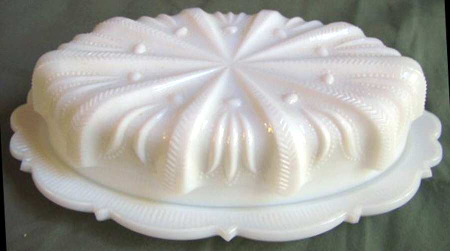 Cactus Milk Glass 1/4 Pound Covered Butter by Fenton-1