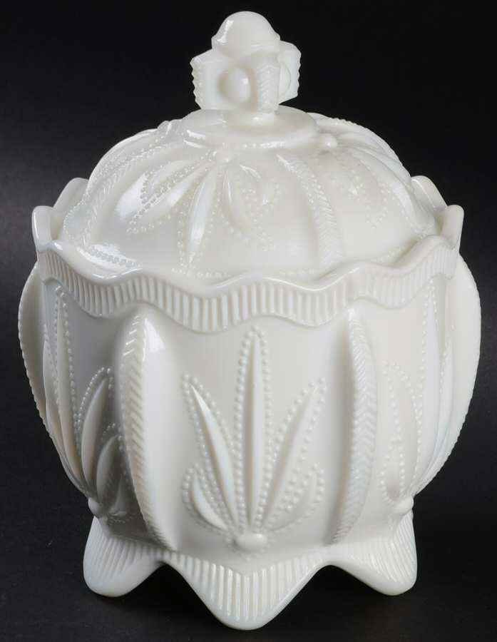 Cactus Milk Glass Sugar Bowl & Lid by Fenton-1