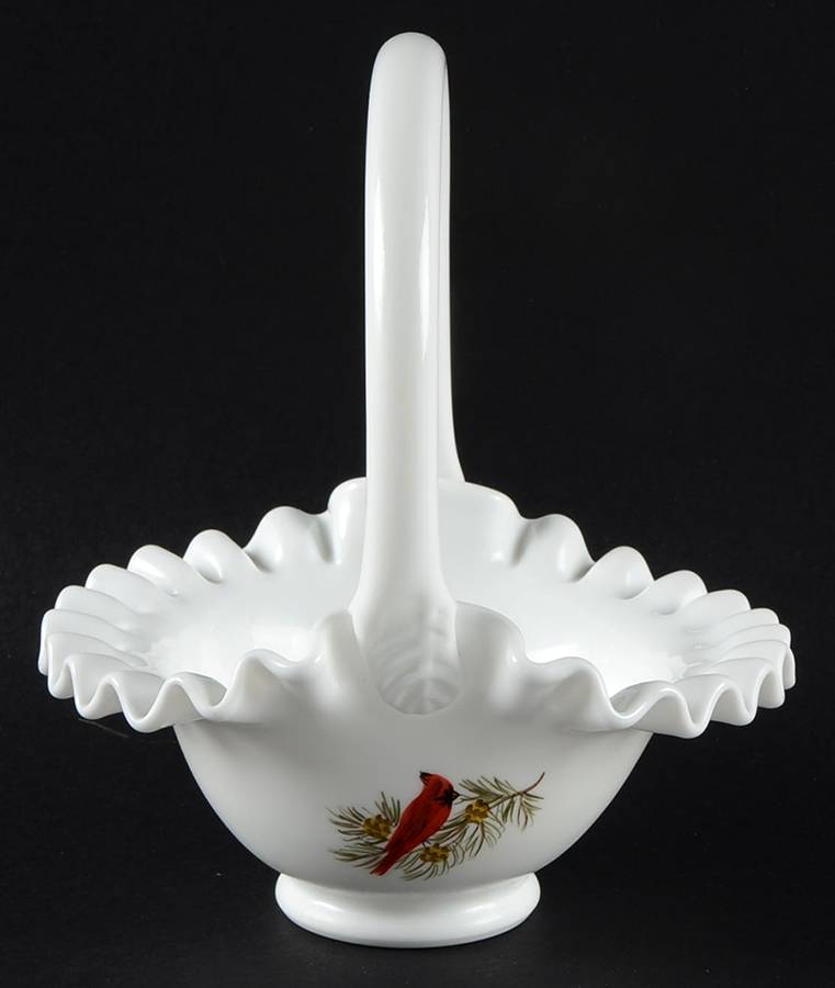 Cardinals In Winter #7237 7" Basket by Fenton-1