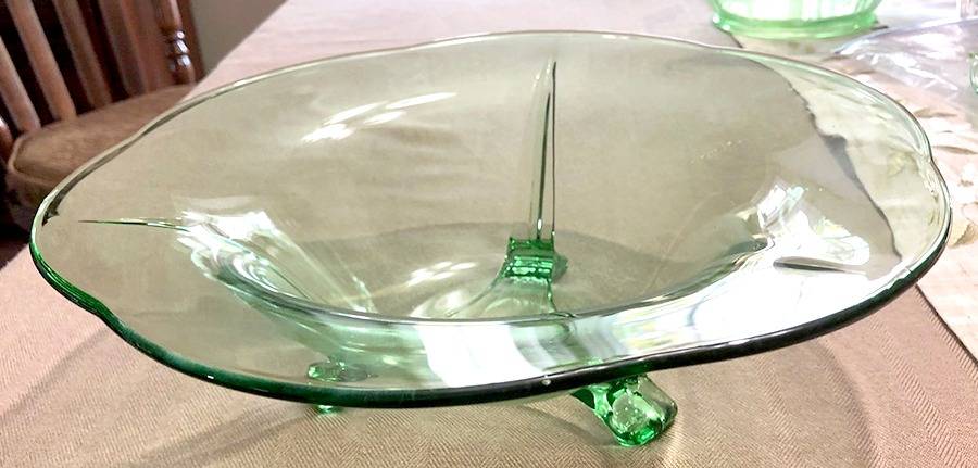 2394 Green 12" 3-Toed Footed Bowl by Fostoria-1