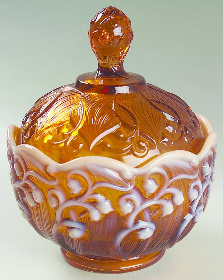 Lily of the Valley Cameo (Opalescent) Candy Box & Lid by Fenton-1