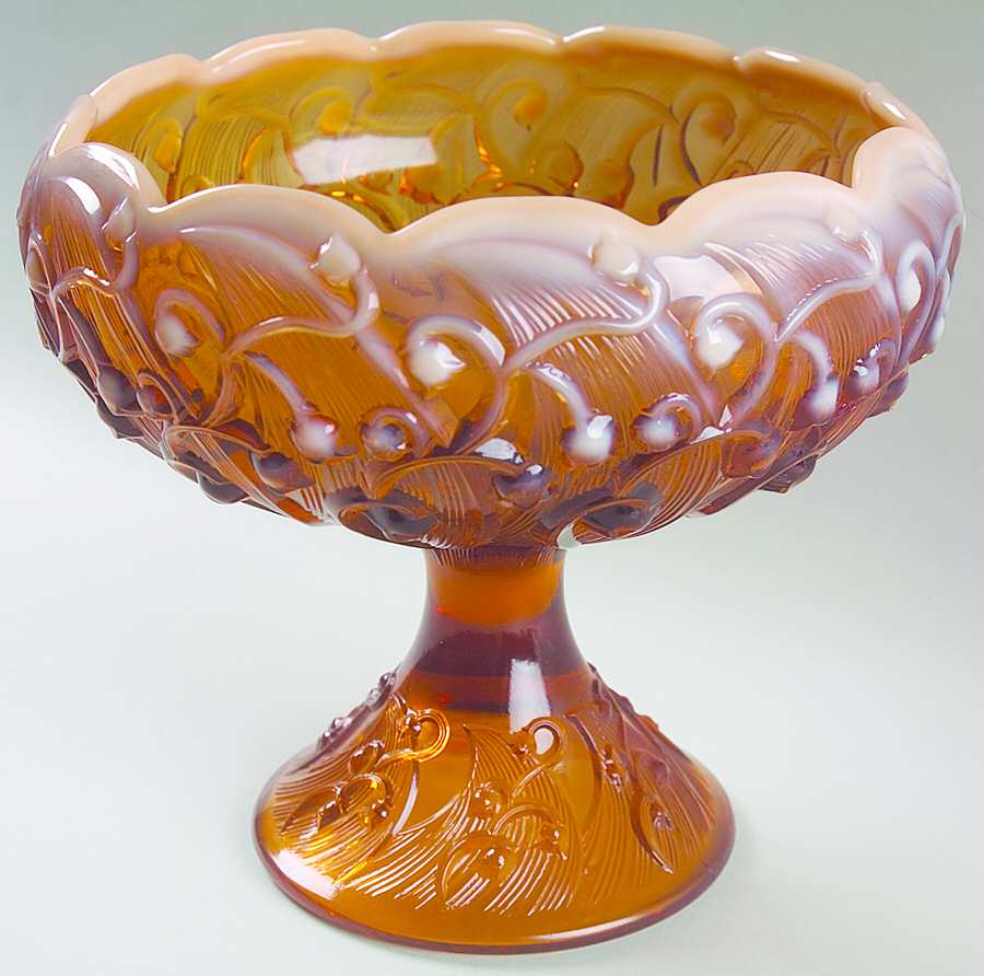 Lily of the Valley Cameo (Opalescent) Round Compote (Height X Width) by Fenton-1