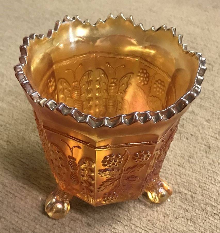 Butterfly and Berry Golden (Marigold) Open Spooner by Fenton-1