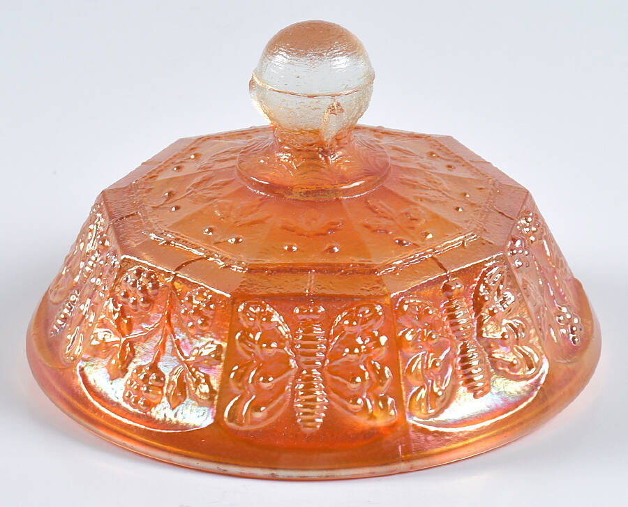 Butterfly and Berry Golden (Marigold) Lid for Footed Sugar Bowl by Fenton-1