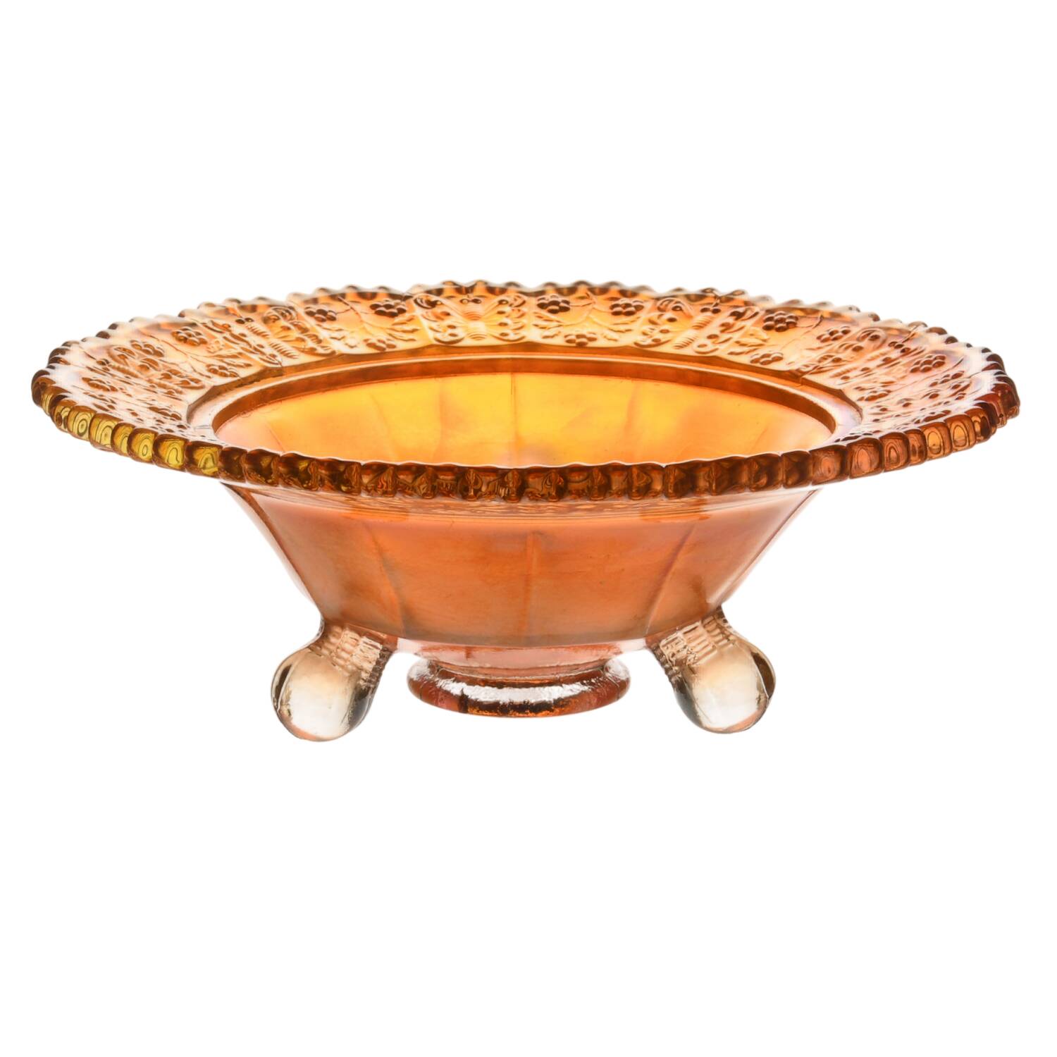 Butterfly and Berry Golden (Marigold) Round Butter Dish No Lid by Fenton-1