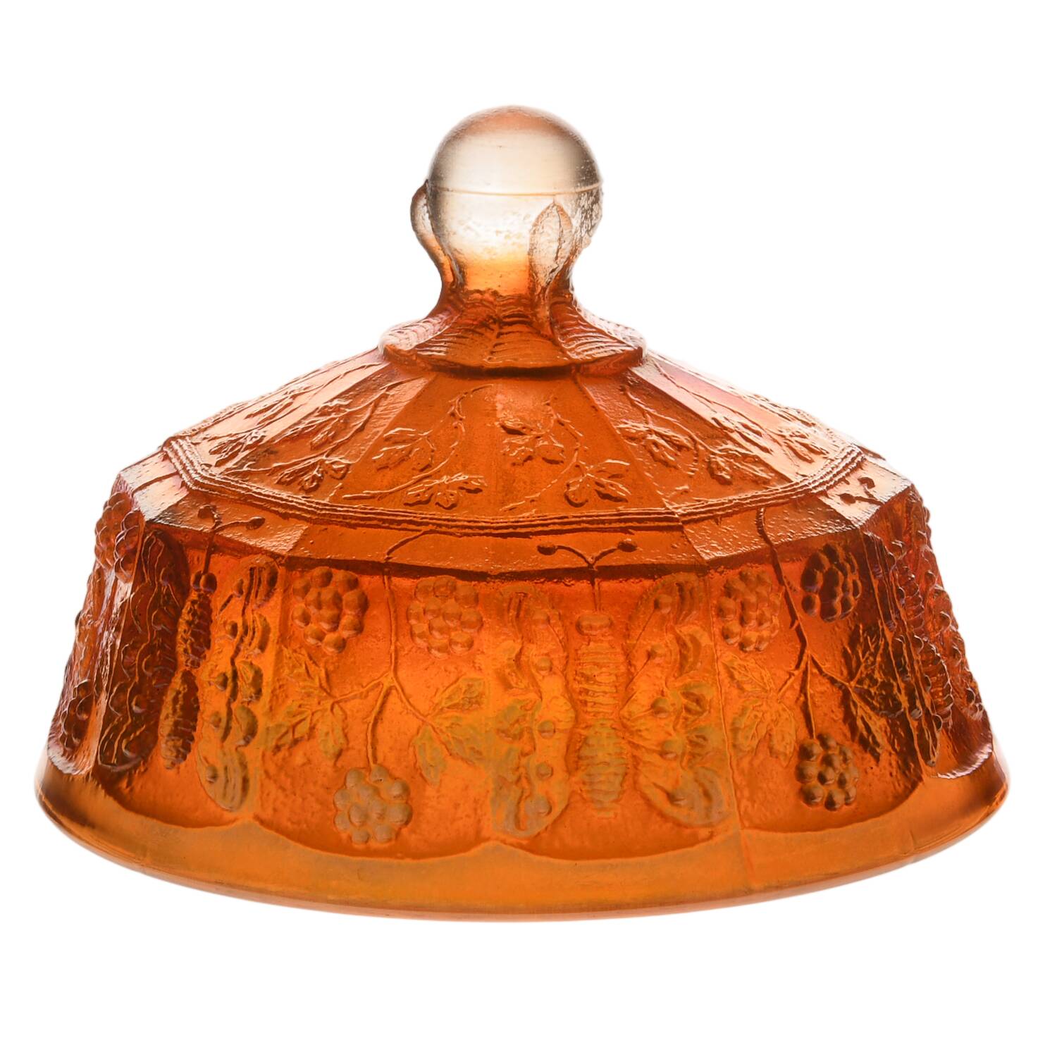 Butterfly and Berry Golden (Marigold) Lid for Round Butter by Fenton-1