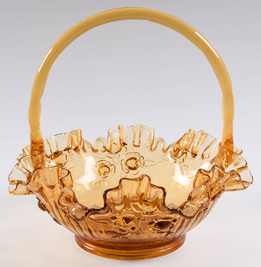 Rose Amber #9235/9237 Rose 8" Basket by Fenton-1