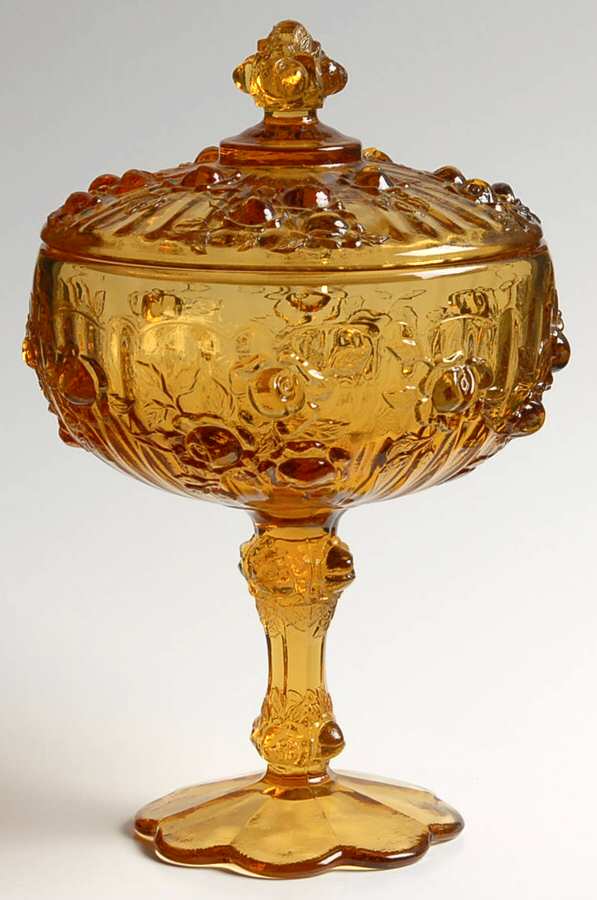Rose Amber Compote & Lid by Fenton-1