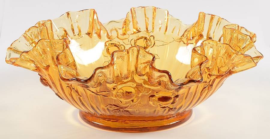 Rose Amber 9" Round Crimped Bowl by Fenton-1