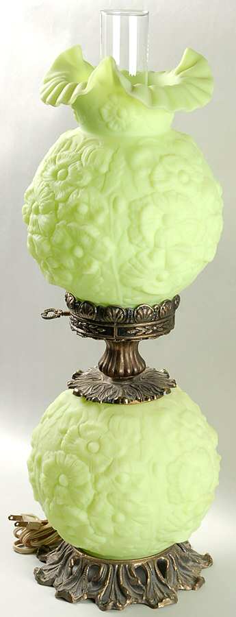 Poppy-Lime Green Satin Gone with the Wind Electric Lamp by Fenton-1
