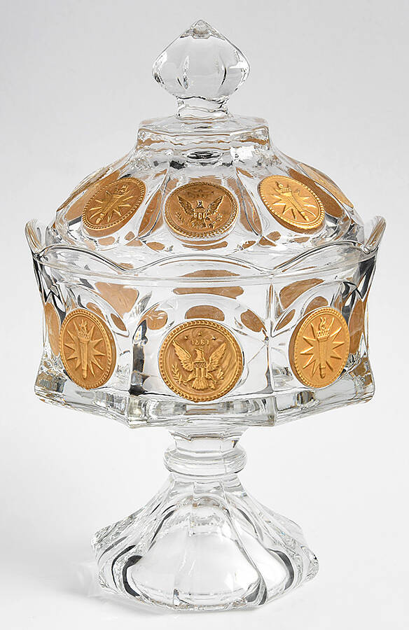 Coin Glass Gold Decoration (Stem 1372) Wedding Bowl with Lid by Fostoria-1