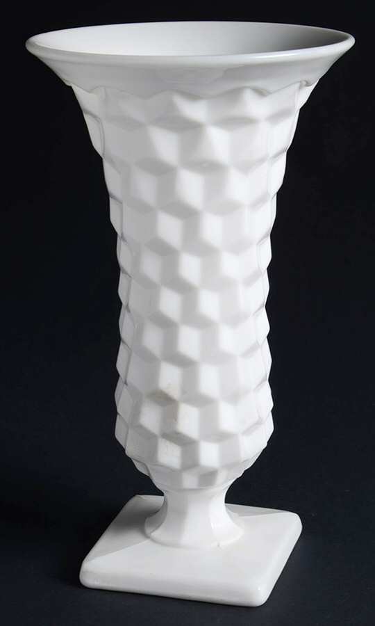 American Clear (Stem 2056) Milk Glass Square Footed Flower Vase by Fostoria-1