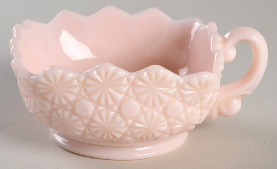 Daisy and Button Pink (Peach) Square Handled Nappy by Fostoria-1