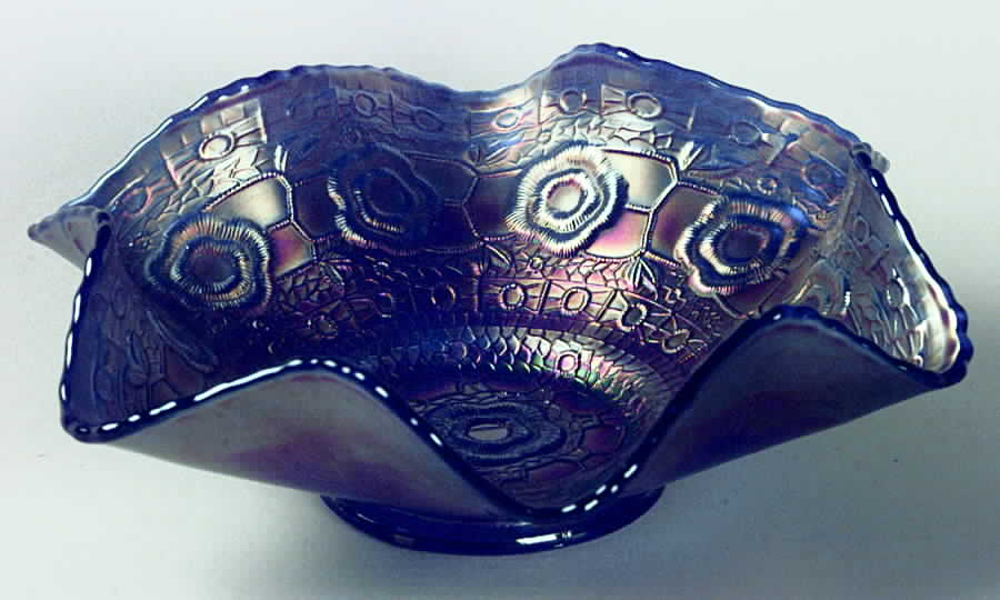 Captive Rose Blue (Carnival) Crimped Bowl by Fenton-1
