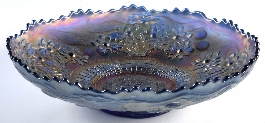 Orange Tree Blue (Carnival) 8" Footed Round Bowl by Fenton-1