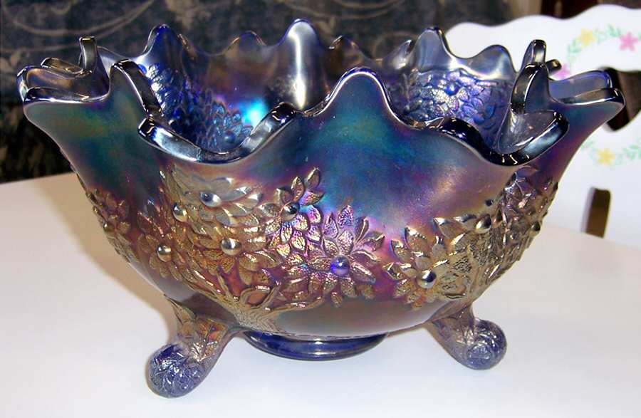 Orange Tree Blue (Carnival) Footed Orange Bowl by Fenton-1