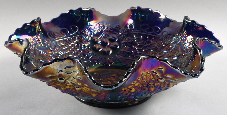 Cherry Chain Blue (Carnival) 10" Round Crimped Bowl by Fenton-1