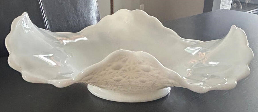 Daisy and Button Milk Glass 9" Oval Crimped Bowl by Fenton-1