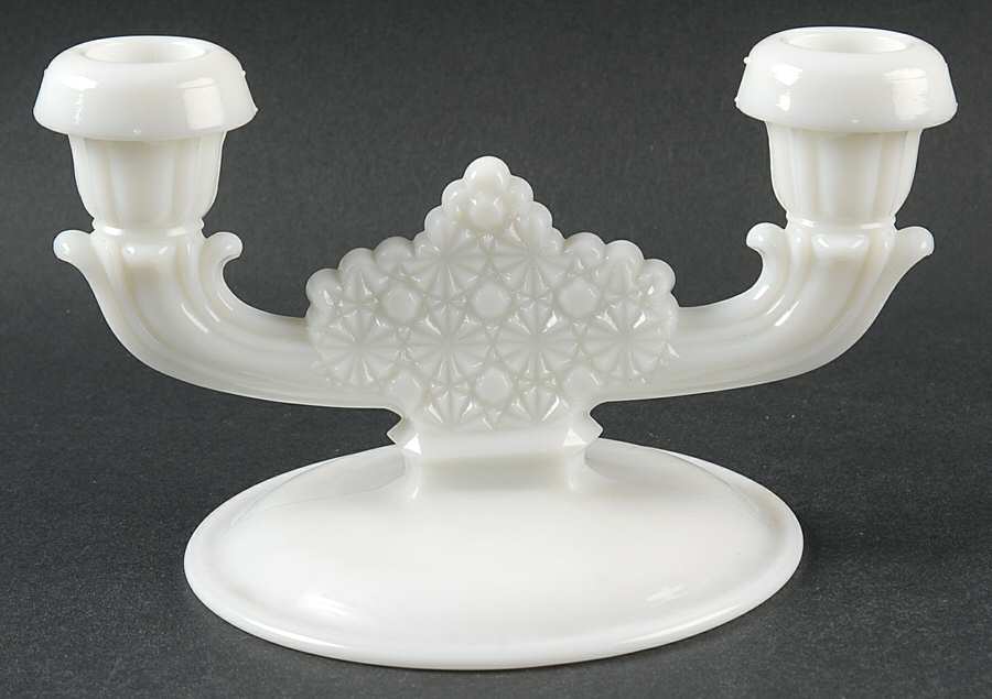 Daisy and Button Milk Glass Double Light Candlestick by Fenton-1