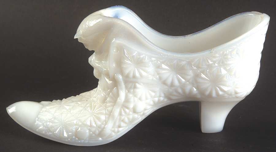 Daisy and Button Milk Glass Slipper by Fenton-1