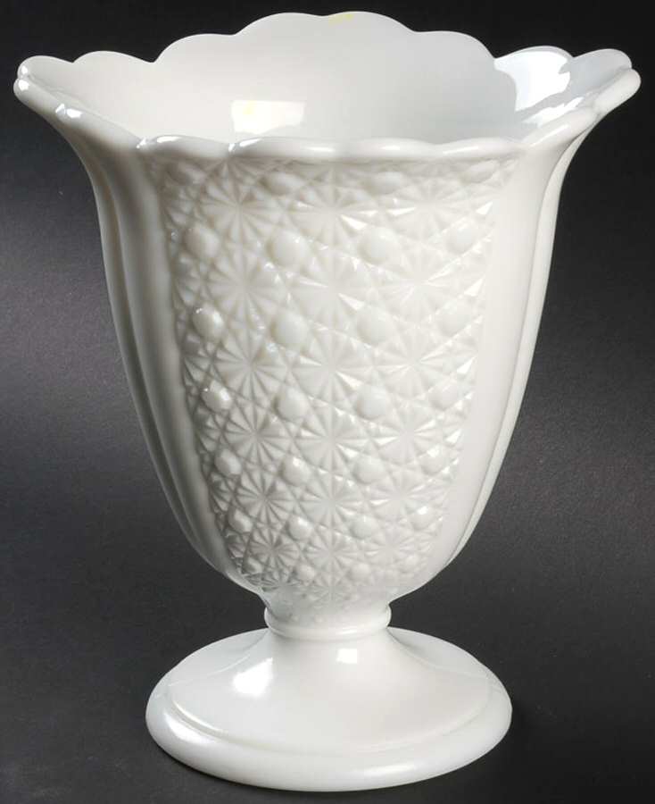Daisy and Button Milk Glass 8" Square Vase by Fenton-1
