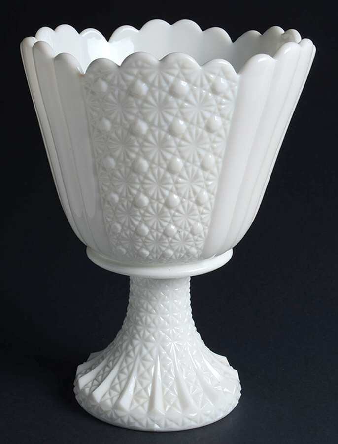 Daisy and Button Milk Glass 10" Footed Vase by Fenton-1