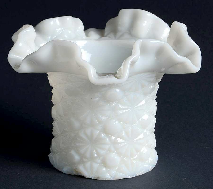 Daisy and Button Milk Glass Crimped Hat Vase by Fenton-1