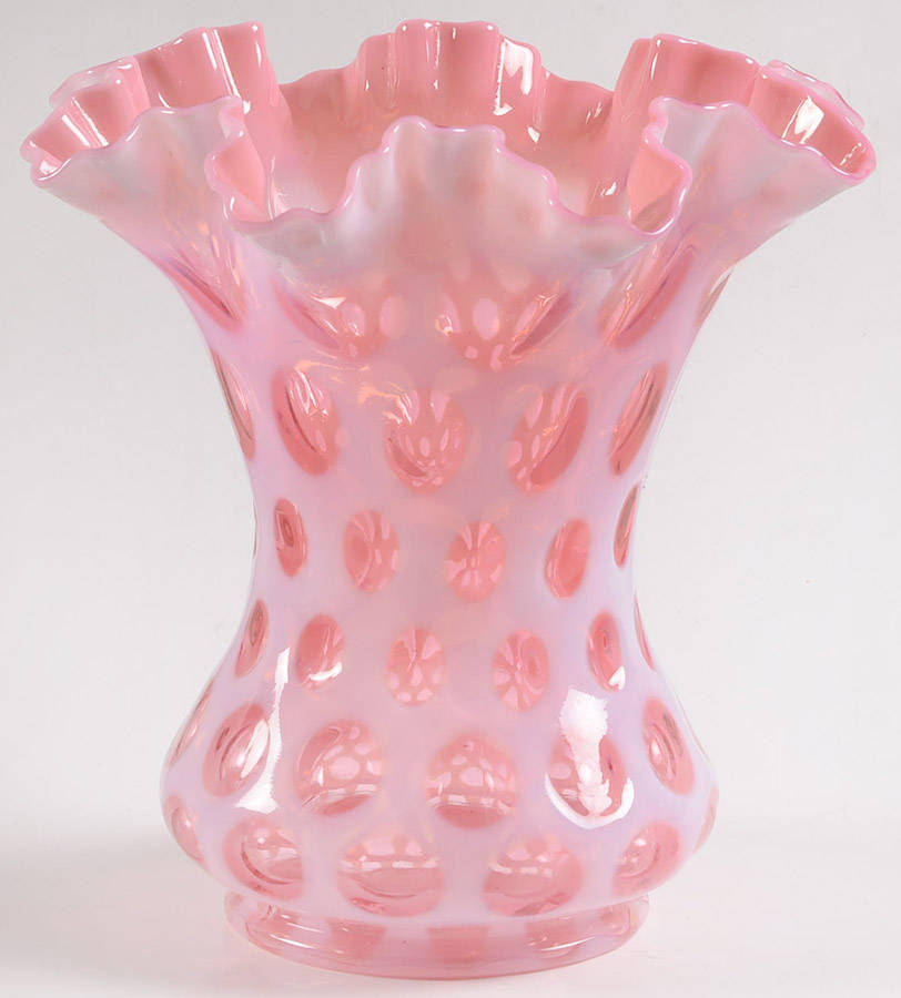 Coin Dot Cranberry (Opalescent) 8" Crimped Vase by Fenton-1