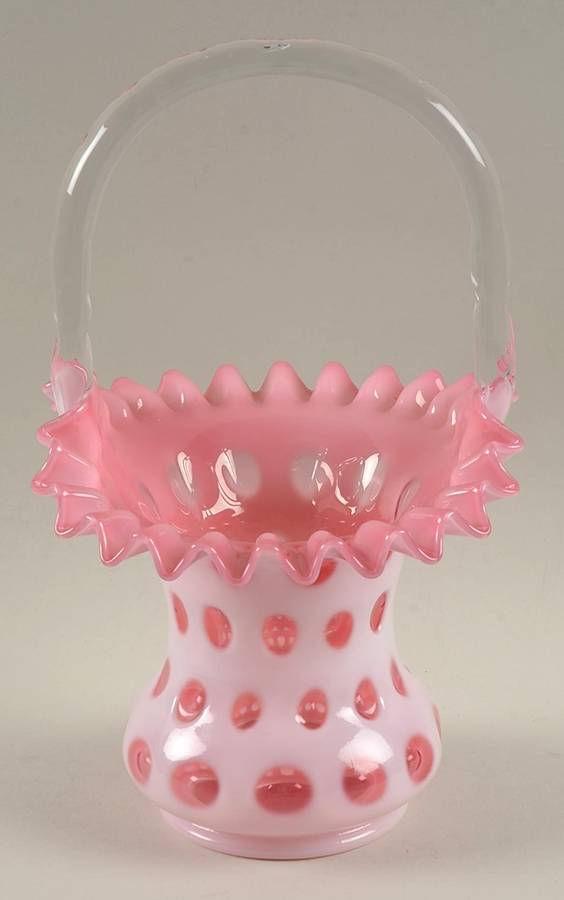 Coin Dot Cranberry (Opalescent) #1925 Coin Dot 10" Basket by Fenton-1