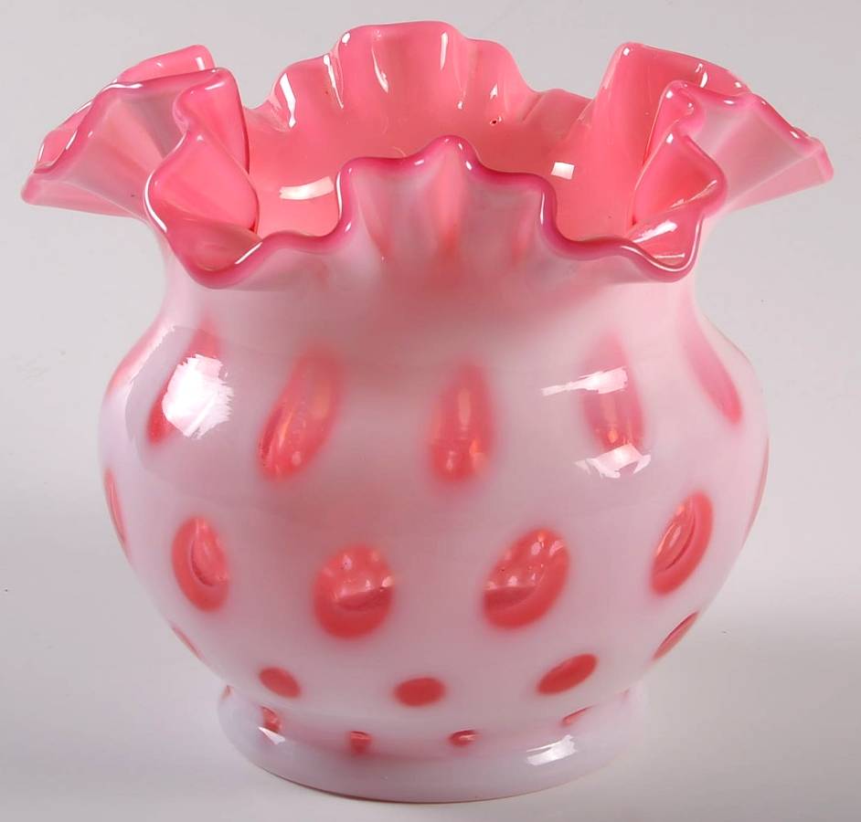 Coin Dot Cranberry (Opalescent) 5" Double Crimped Vase by Fenton-1