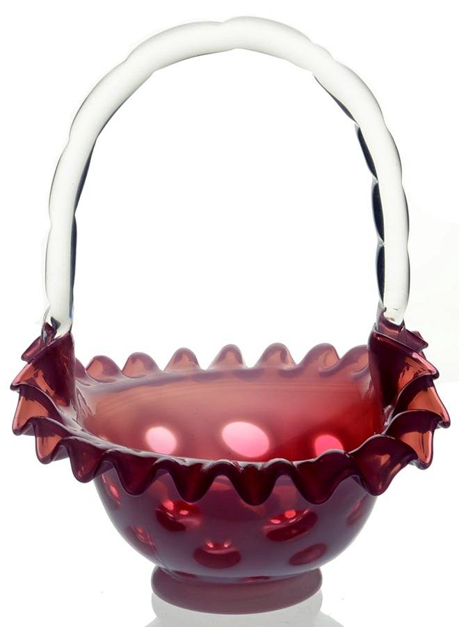 Coin Dot Cranberry (Opalescent) #203/1437 Coin Dot 7" Basket by Fenton-1