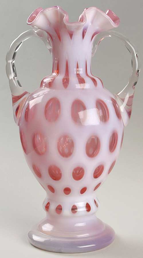 Coin Dot Cranberry (Opalescent) 11" 2-Handled Vase by Fenton-1