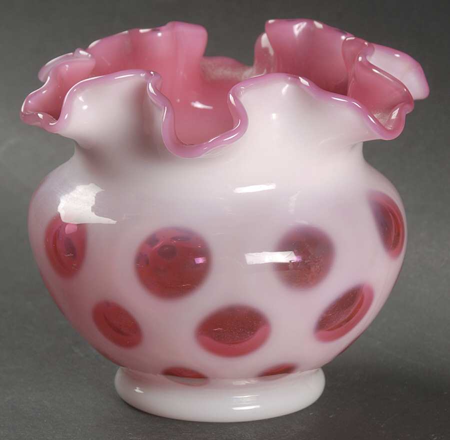 Coin Dot Cranberry (Opalescent) 3" Double Crimped Vase by Fenton-1