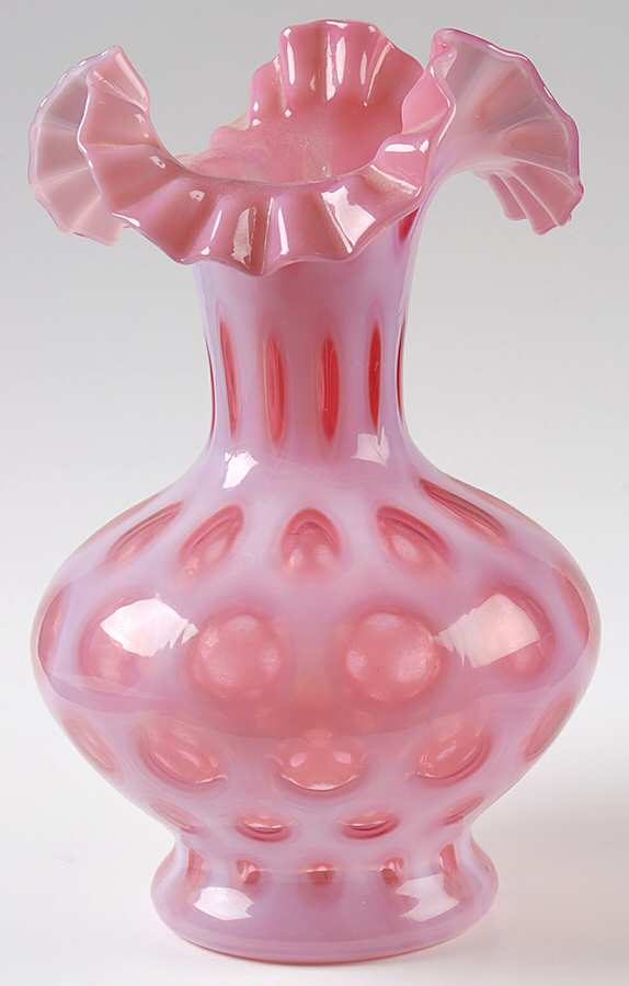 Coin Dot Cranberry (Opalescent) 10" Crimped Vase by Fenton-1