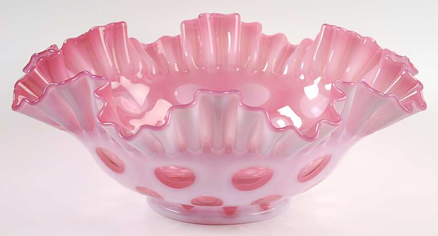 Coin Dot Cranberry (Opalescent) 10" Round Crimped Bowl by Fenton-1