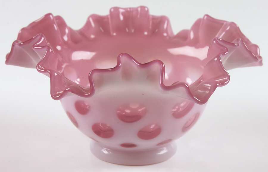 Coin Dot Cranberry (Opalescent) 7" Round Crimped Bowl by Fenton-1