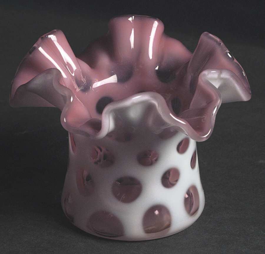 Coin Dot Cranberry (Opalescent) 3" Crimped Vase by Fenton-1