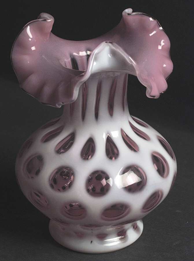 Coin Dot Cranberry (Opalescent) 6" Crimped Vase by Fenton-1