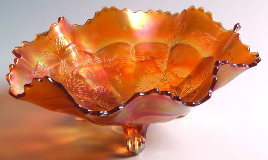 Chrysanthemum Marigold 10" Round Crimped Bowl by Fenton-1