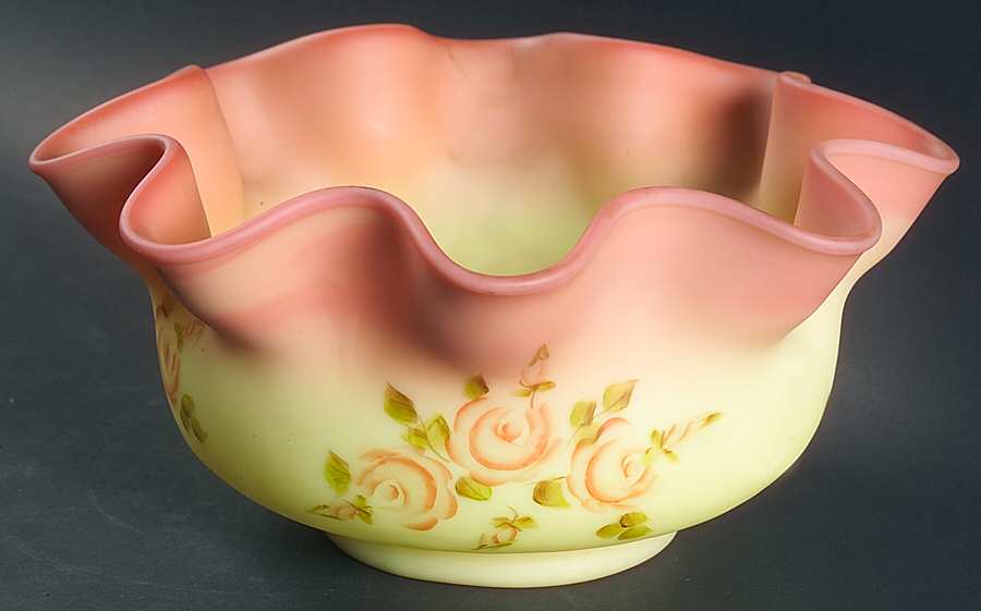 Rose Burmese 8" Round Crimped Bowl by Fenton-1