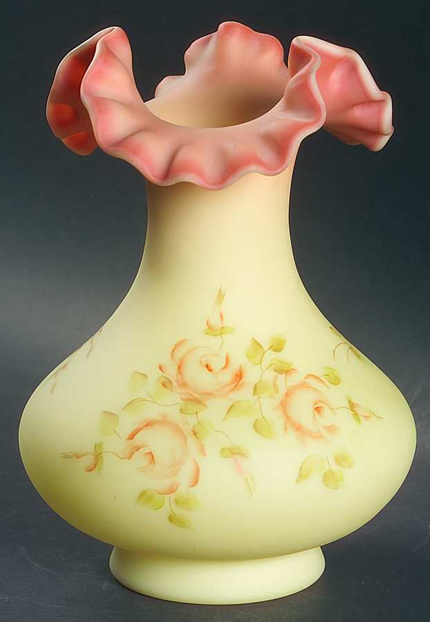 Rose Burmese 7" Crimped Vase by Fenton-1
