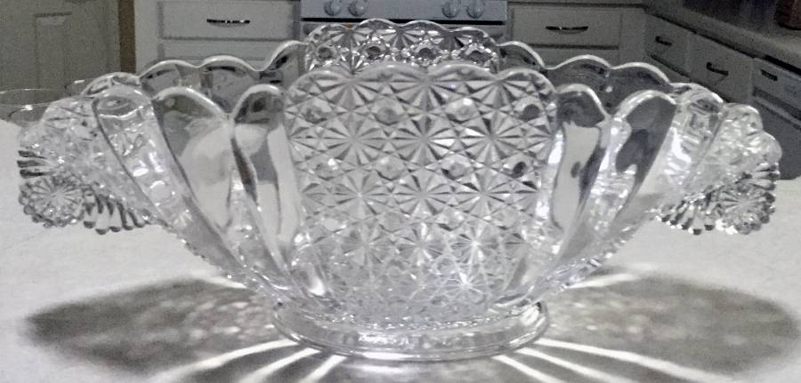 Daisy and Button Clear 9" Oval Handled Bowl by Fenton-1