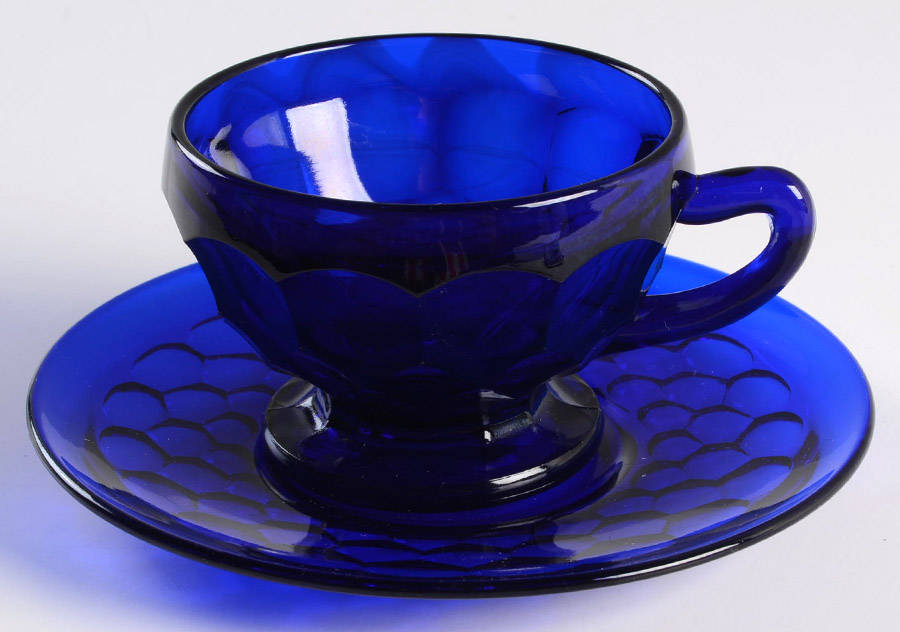 Georgian Cobalt Blue Cup & Saucer Set by Fenton-1