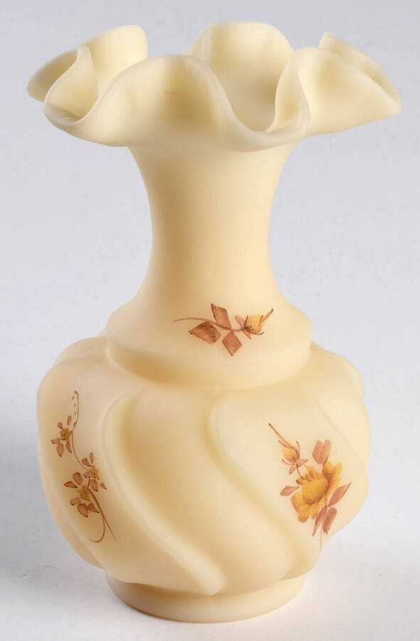 Chocolate Roses On Cameo Satin Bud Vase by Fenton-1
