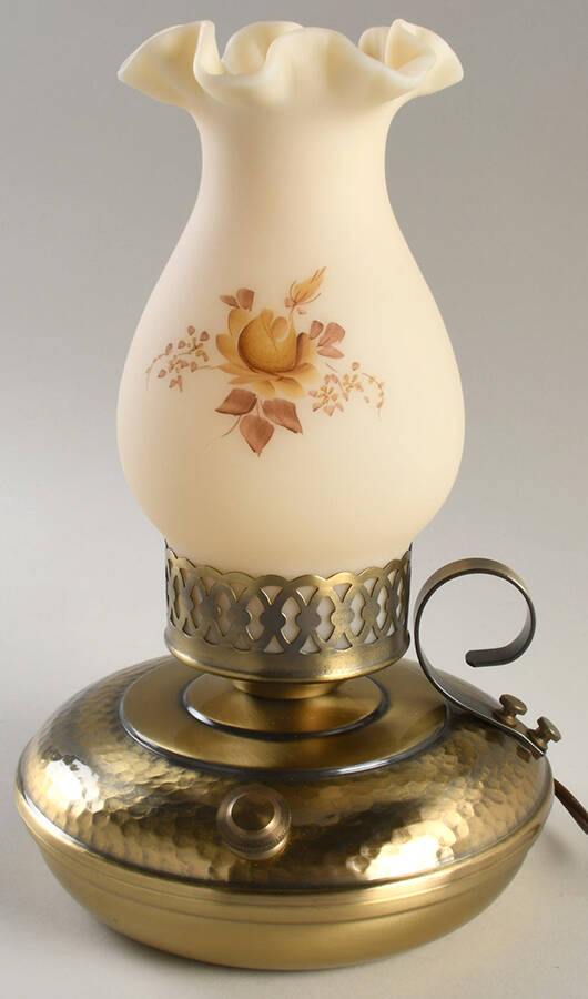 Chocolate Roses On Cameo Satin Hurricane Lamp & Globe by Fenton-1